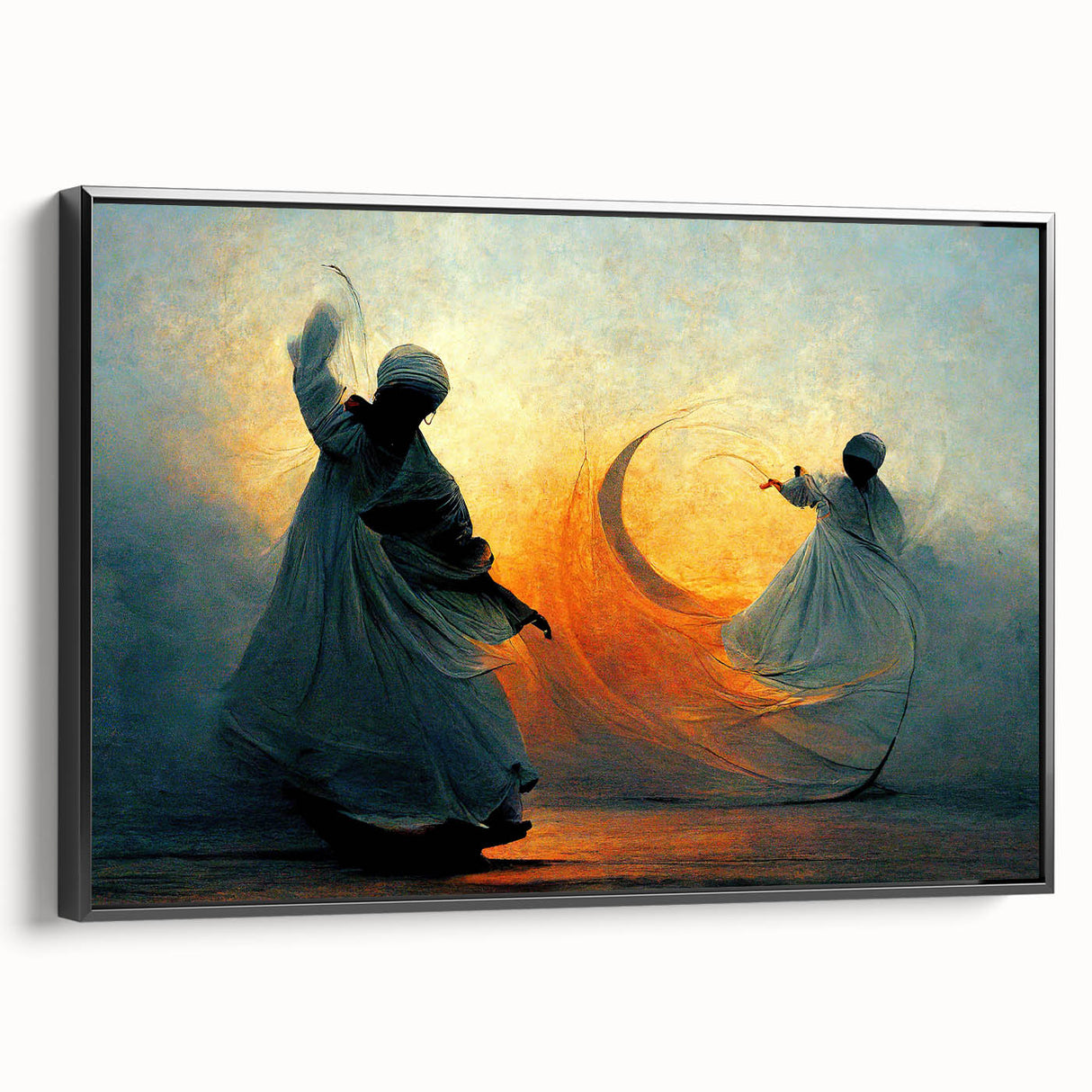 Framed abstract figurative wall art in black, showcasing a modern design with textured details, displayed from a side view to highlight its depth and elegance.