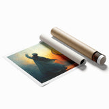 Abstract figurative wall art print showcasing vibrant colors and dynamic shapes, rolled for easy shipping in a protective cardboard tube, perfect for modern decor.