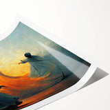 Abstract figurative wall art print showcasing vibrant colors and dynamic shapes, rolled for easy shipping, perfect for modern home decor accents.