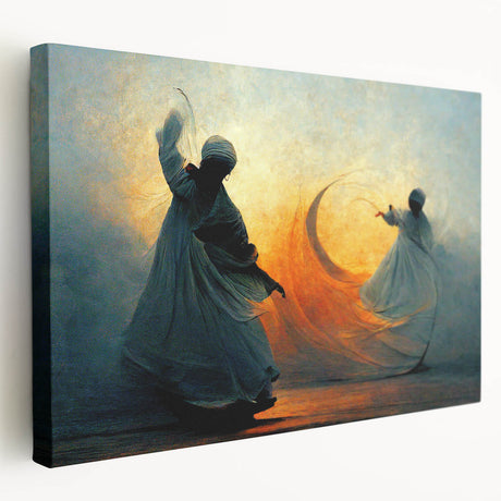 Stretched canvas showcasing an abstract figurative wall art design in vibrant colors, featuring a side view that highlights its textured surface and depth, perfect for modern home decor.