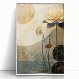 Framed abstract floral wall art with vibrant colors, showcasing intricate designs and a sleek white border, perfect for modern home decor.