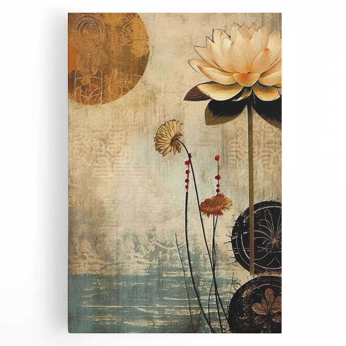 Abstract floral wall art on stretched canvas, showcasing vibrant colors and intricate designs, perfect for modern home decor and artistic expression.