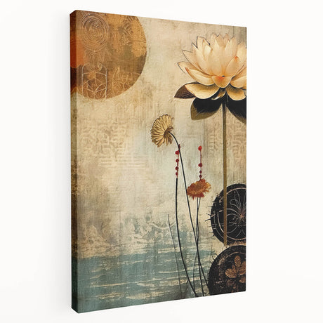 Stretched canvas showcasing a vibrant abstract floral design, featuring bold colors and intricate patterns, perfect for enhancing home decor.