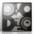 Framed abstract geometric wall art in black acrylic, showcasing sharp angles and modern design elements. Perfect for contemporary home decor.