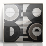 Framed acrylic artwork showcasing an abstract geometric design in silver tones, ideal for modern home decor, enhancing any interior space with elegance.