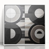 Abstract geometric framed acrylic artwork in white, showcasing intricate patterns and vibrant colors, perfect for modern home decor. Ideal for adding a contemporary touch to living spaces.