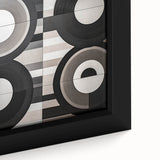 Abstract geometric design framed canvas artwork showcasing vibrant colors and intricate patterns, ideal for modern home decor and artistic displays.