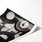 Abstract geometric rolled print showcasing vibrant colors and intricate shapes, perfect for modern home decor. Packaged securely in a cardboard tube for easy transport.