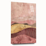 Abstract landscape wall art showcased in a sleek acrylic glass frame, emphasizing vibrant colors and unique designs, ideal for modern home decor.
