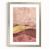 Abstract landscape wall art framed with a silver mat, showcasing vibrant colors and dynamic shapes, ideal for modern home decor or office settings. Perfect for adding a touch of elegance and creativity to any space.