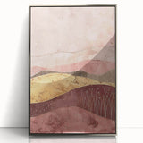Framed abstract landscape wall art in silver acrylic, showcasing vibrant hues of blue and orange, ideal for modern home decor and artistic settings.