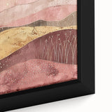 Close-up of a framed abstract landscape wall art piece showcasing vibrant colors and dynamic brush strokes, perfect for modern home decor. The artwork adds a contemporary touch to any room, enhancing the aesthetic with its unique design.