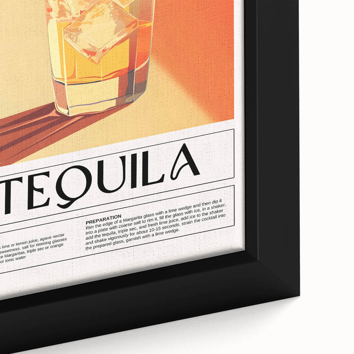 Extra large black wall art featuring colorful, textured food and drinks imagery on framed canvas.