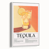 Vintage poster art of colorful food and drinks on a white framed canvas, ideal for extra large living room wall.