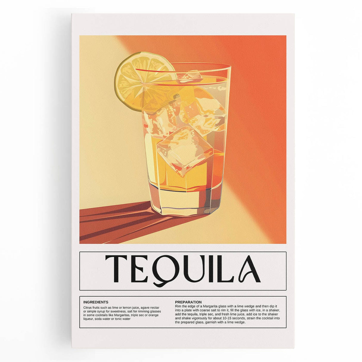 Large black and white stretched canvas featuring a vintage food and drinks poster, ideal for kitchen art.
