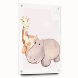 Girls Room Wall Art - Giraffe & Hippo Kids Room Art Prints