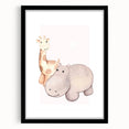 Girls Room Wall Art - Giraffe & Hippo Kids Room Art Prints