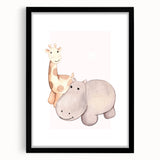 Girls Room Wall Art - Giraffe & Hippo Kids Room Art Prints