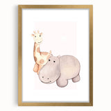 Girls Room Wall Art - Giraffe & Hippo Kids Room Art Prints