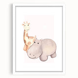Girls Room Wall Art - Giraffe & Hippo Kids Room Art Prints