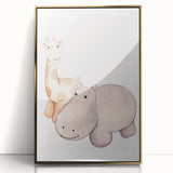 Girls Room Wall Art - Giraffe & Hippo Kids Room Art Prints