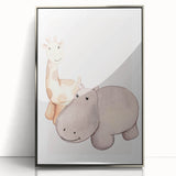 Girls Room Wall Art - Giraffe & Hippo Kids Room Art Prints