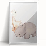 Girls Room Wall Art - Giraffe & Hippo Kids Room Art Prints