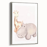 Girls Room Wall Art - Giraffe & Hippo Kids Room Art Prints