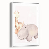 Girls Room Wall Art - Giraffe & Hippo Kids Room Art Prints