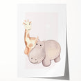 Girls Room Wall Art - Giraffe & Hippo Kids Room Art Prints