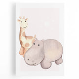 Girls Room Wall Art - Giraffe & Hippo Kids Room Art Prints