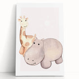 Girls Room Wall Art - Giraffe & Hippo Kids Room Art Prints