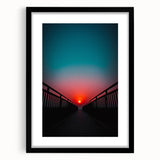 Black landscape bridge frame with mat, showcasing a front view of a modern art piece, perfect for home decor or office settings, enhancing any space's aesthetic.