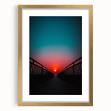 Elegant gold landscape bridge frame with mat, showcasing a stunning view of a bridge and river scene, perfect for enhancing home decor and artistic displays.