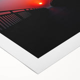 Rolled canvas artwork depicting a serene landscape bridge scene with vibrant colors, showcasing intricate details and textures, perfect for home decor.