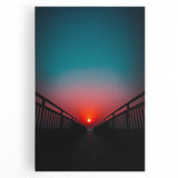 Landscape view of a stunning stretched canvas artwork depicting a serene bridge scene, featuring vibrant colors and intricate details, perfect for home decor.
