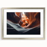 Silver-framed landscape art print showcasing vibrant canyons, featuring a white mat for added elegance and depth. Ideal for home or office decor.