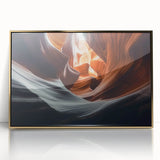 Framed acrylic artwork showcasing a stunning landscape of colorful canyons, featuring rich gold accents and a modern design, ideal for home decor.