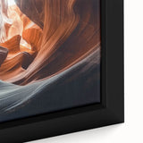 Framed canvas artwork depicting a vibrant landscape of canyons, showcasing rich colors and intricate details. Ideal for home decor and nature enthusiasts.