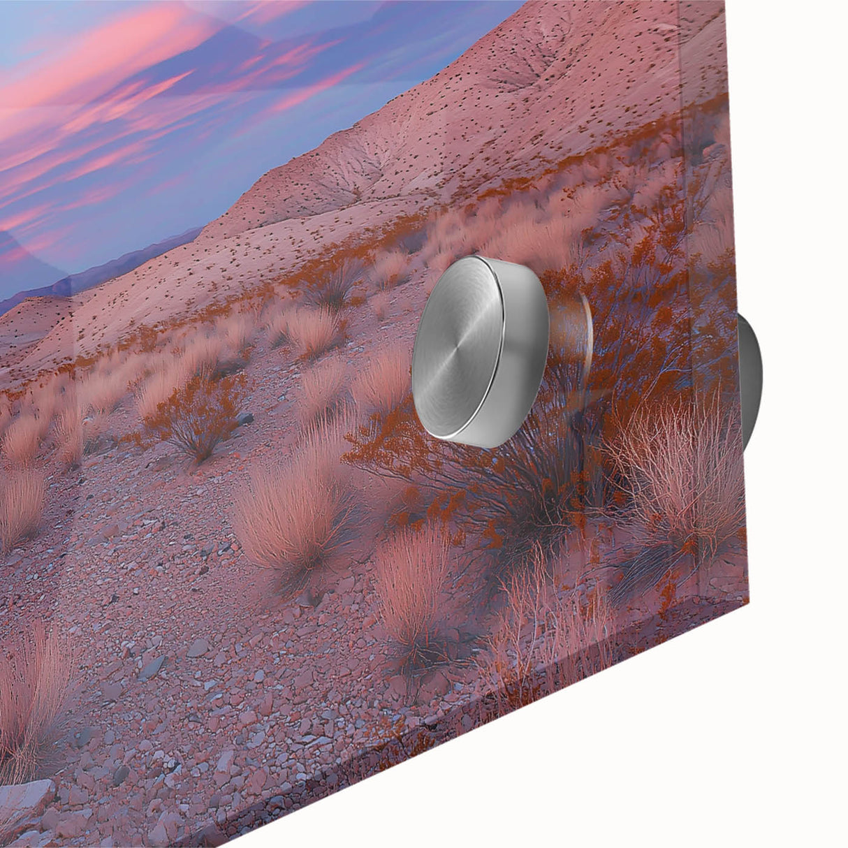 Close-up of a vibrant acrylic landscape design depicting a desert scene, showcasing warm hues of orange and yellow with intricate details, ideal for home decor.