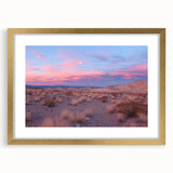 Framed desert landscape artwork featuring a gold mat, showcasing vibrant colors and intricate details, perfect for enhancing home decor with a serene aesthetic.
