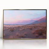 Framed acrylic artwork showcasing a vibrant desert landscape with golden hues, ideal for modern home decor, enhancing any living space with its striking visuals.