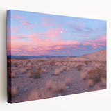 Desert landscape stretched canvas art showcasing vibrant warm tones of reds and yellows, highlighting unique desert formations in a side view display, perfect for home decor.