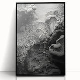 Large abstract wall art in black and white tones, framed in black acrylic, suitable for modern art wall decor.
