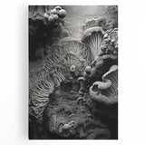 Large black and white close-up of natural elements on stretched canvas, ideal for kitchen wall art.