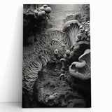 Black and white close-up photo of natural elements on stretched canvas, ideal for kitchen wall art or bedroom.