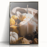 Mid-century modernist art depicting autumn trees in earth tones, silver-framed acrylic, ideal for nursery wall art.