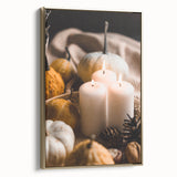 Framed canvas featuring a vintage landscape painting of autumn trees, ideal for bedroom wall art.