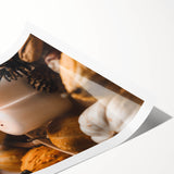 Extra large rolled canvas print featuring line art flowers in autumnal colors, ideal for large living room wall art.