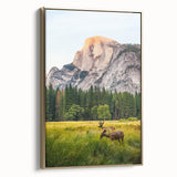 Framed canvas depicting a vintage landscape painting with muted spring tones, ideal for bedroom wall art.